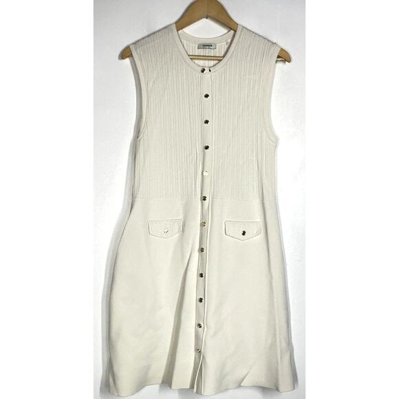 Sandro Delna Dress Rib Knit Sleeveless Button Front Mini A-Line Ecru White 10 - Picture 3 of 12
